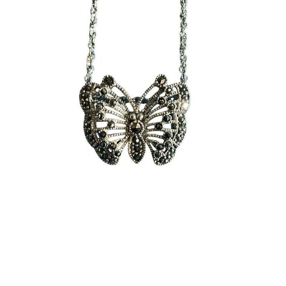 FAS SS Marcasite Butterfly Necklace - Picture 4 of 13
